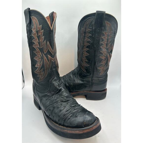 Lucchese 2000 Full Quill Ostrich Black Men’s 7.5  Western Boots Square toe main image 7